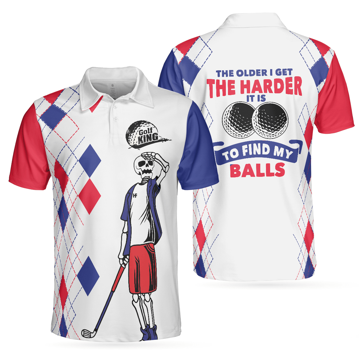 Men Golf Polo Shirt,The Older I Get The Harder It Is To Find My Balls Golf Polo Shirt, Skeleton Golf Shirt Design - Perfect Gift For Men - Amzanimalsgift