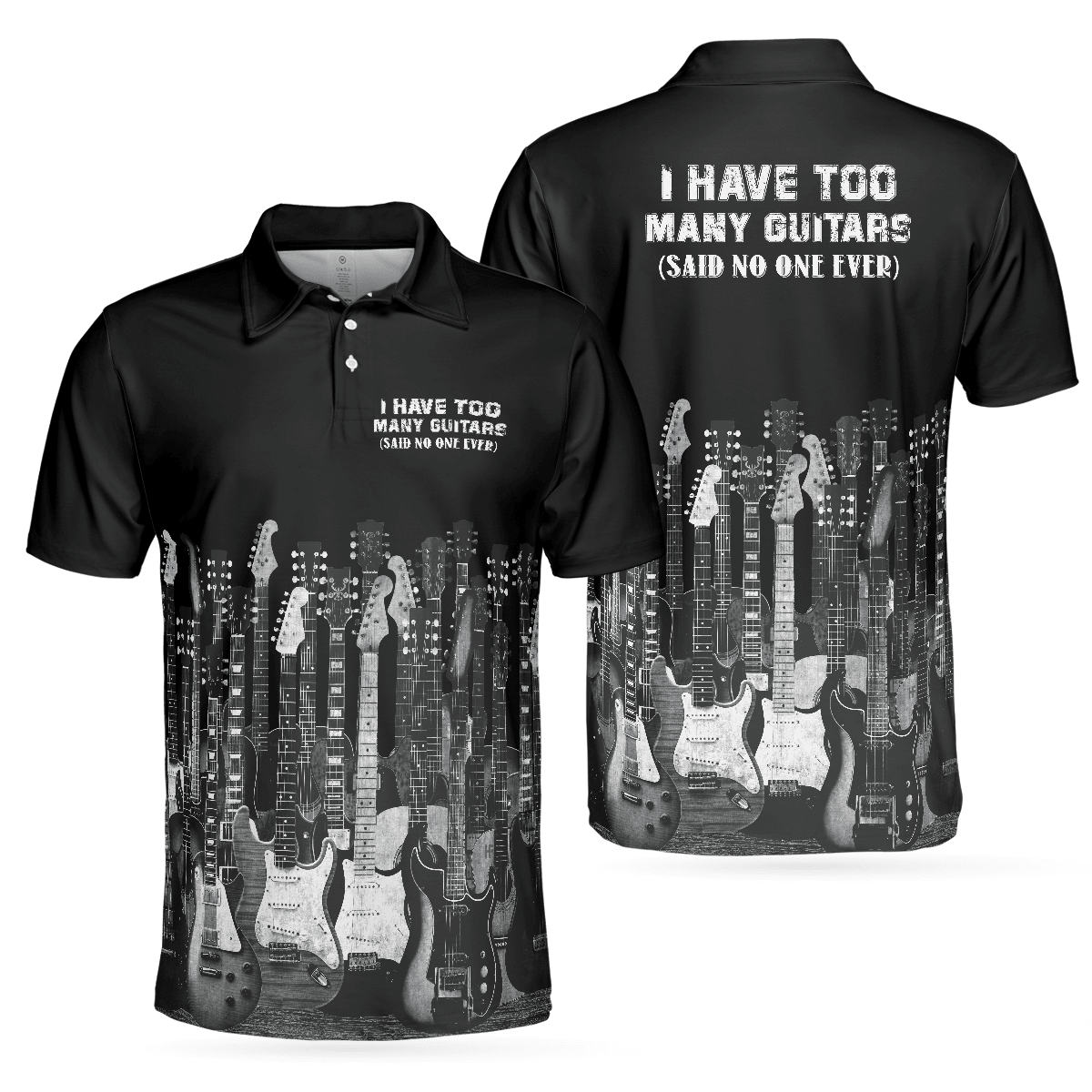 Men Guitar Polo Shirt - I Have Too Many Guitars Black Polo Shirt, Guitarist Polo Shirt, Best Guitar Shirt For Men - Amzanimalsgift