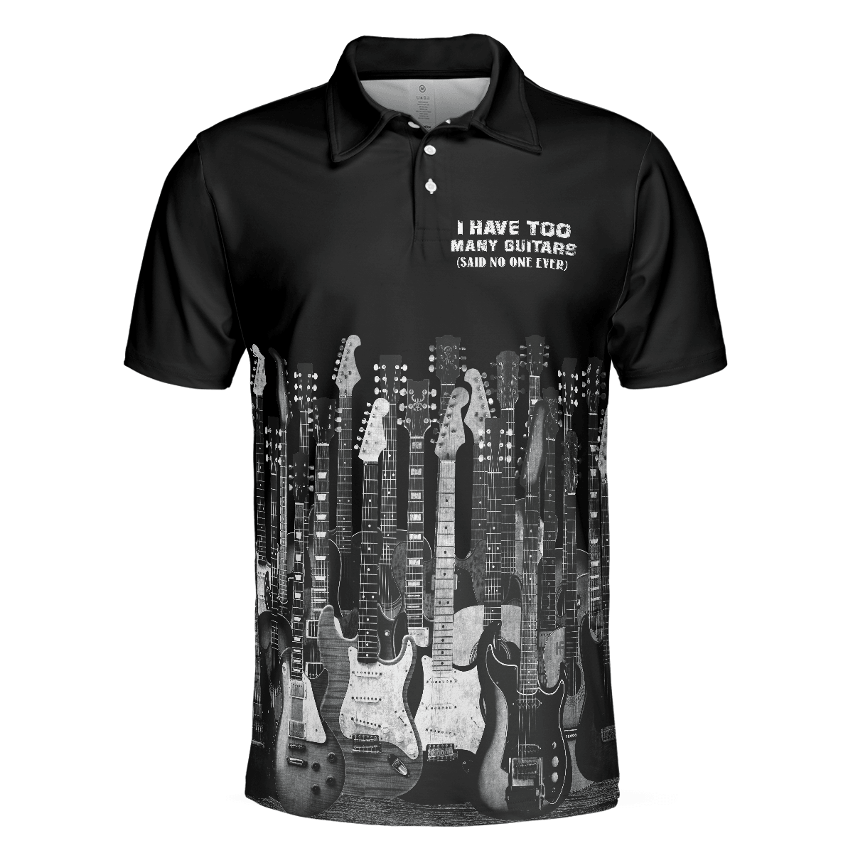 Men Guitar Polo Shirt - I Have Too Many Guitars Black Polo Shirt, Guitarist Polo Shirt, Best Guitar Shirt For Men - Amzanimalsgift