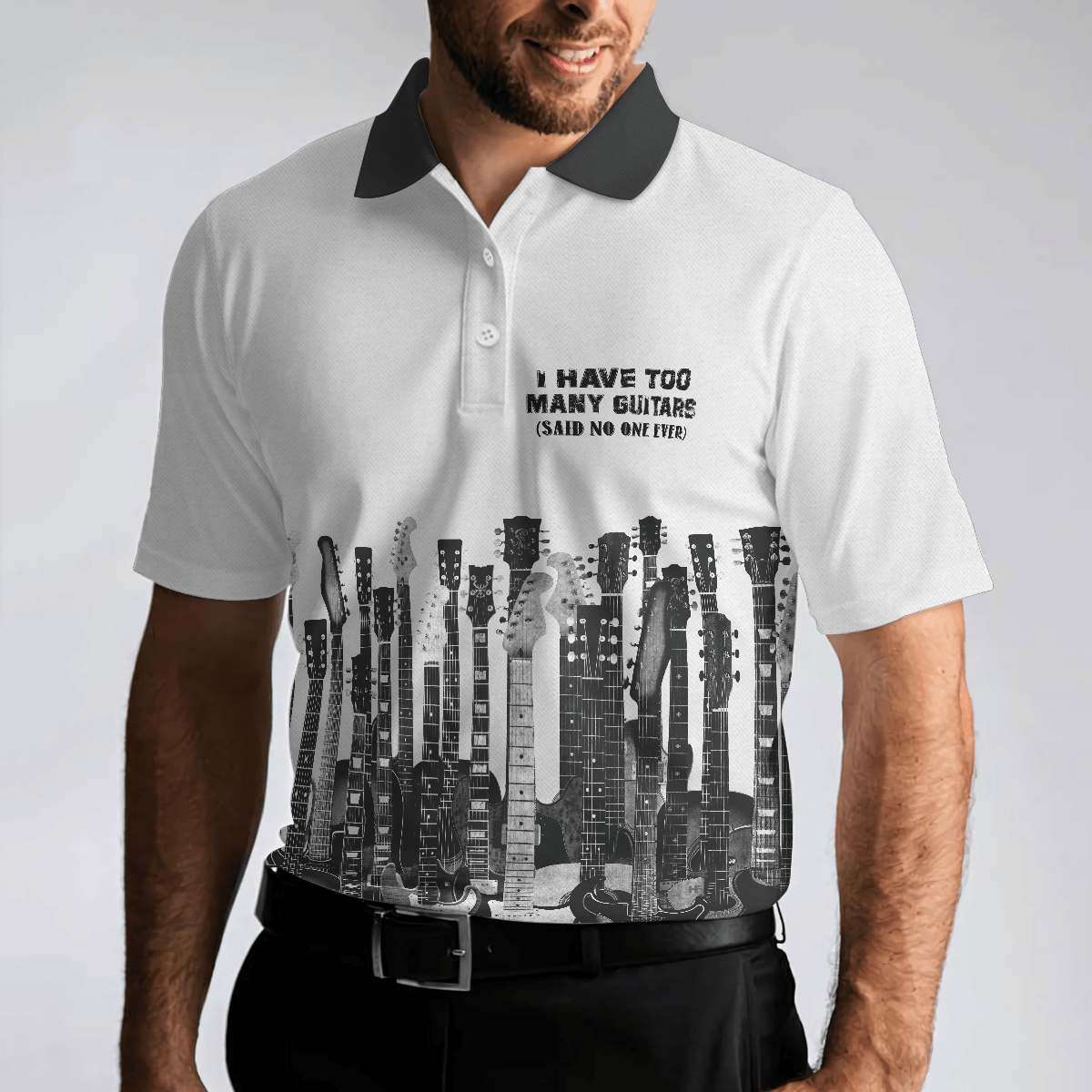 Men Guitar Polo Shirt - I Have Too Many Guitars White Polo Shirt, Guitarist Polo Shirt, Best Music Shirt For Men - Amzanimalsgift