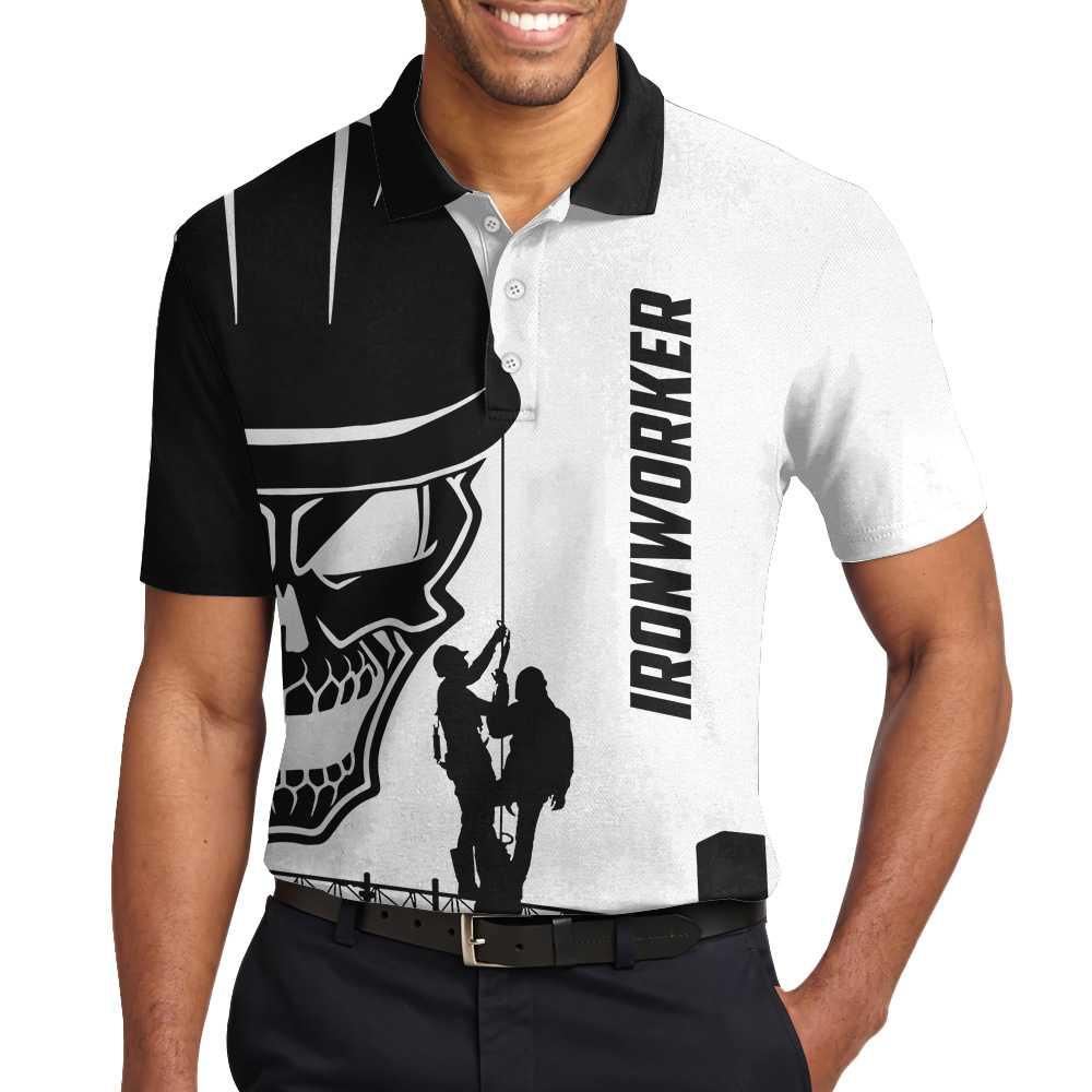 Men Ironworker Polo Shirt - Ironworker Skull Polo Shirt, Black Silhouette Skull Polo Shirt, Ironworker Shirt For Men - Amzanimalsgift