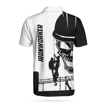 Men Ironworker Polo Shirt - Ironworker Skull Polo Shirt, Black Silhouette Skull Polo Shirt, Ironworker Shirt For Men - Amzanimalsgift