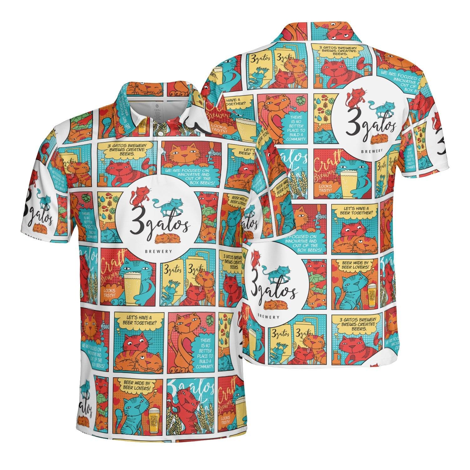 Men Polo Shirt - 3 Gatos Brewery Polo Shirt For Men - Gift For Husband, Boyfiend - Amzanimalsgift