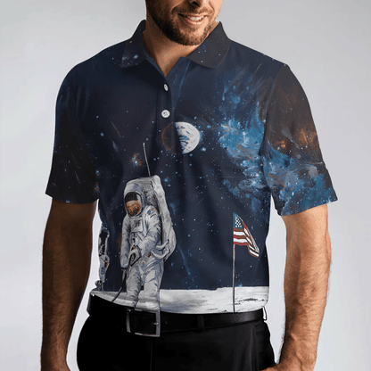 Men Polo Shirt - Astronaut Moon Golf Men Polo Shirt, American Flag Men Polo Shirt - Perfect Gift For Men, Golfers - Amzanimalsgift