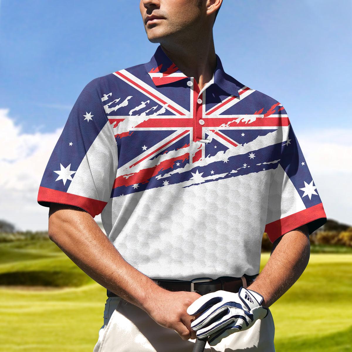 Men Polo Shirt - Australian Flag Golf Texture Men Polo Shirt - Ripped Polo Shirt, Best Golf Shirt Men Polo Shirt - Perfect Gift For Men, Golfers - Amzanimalsgift