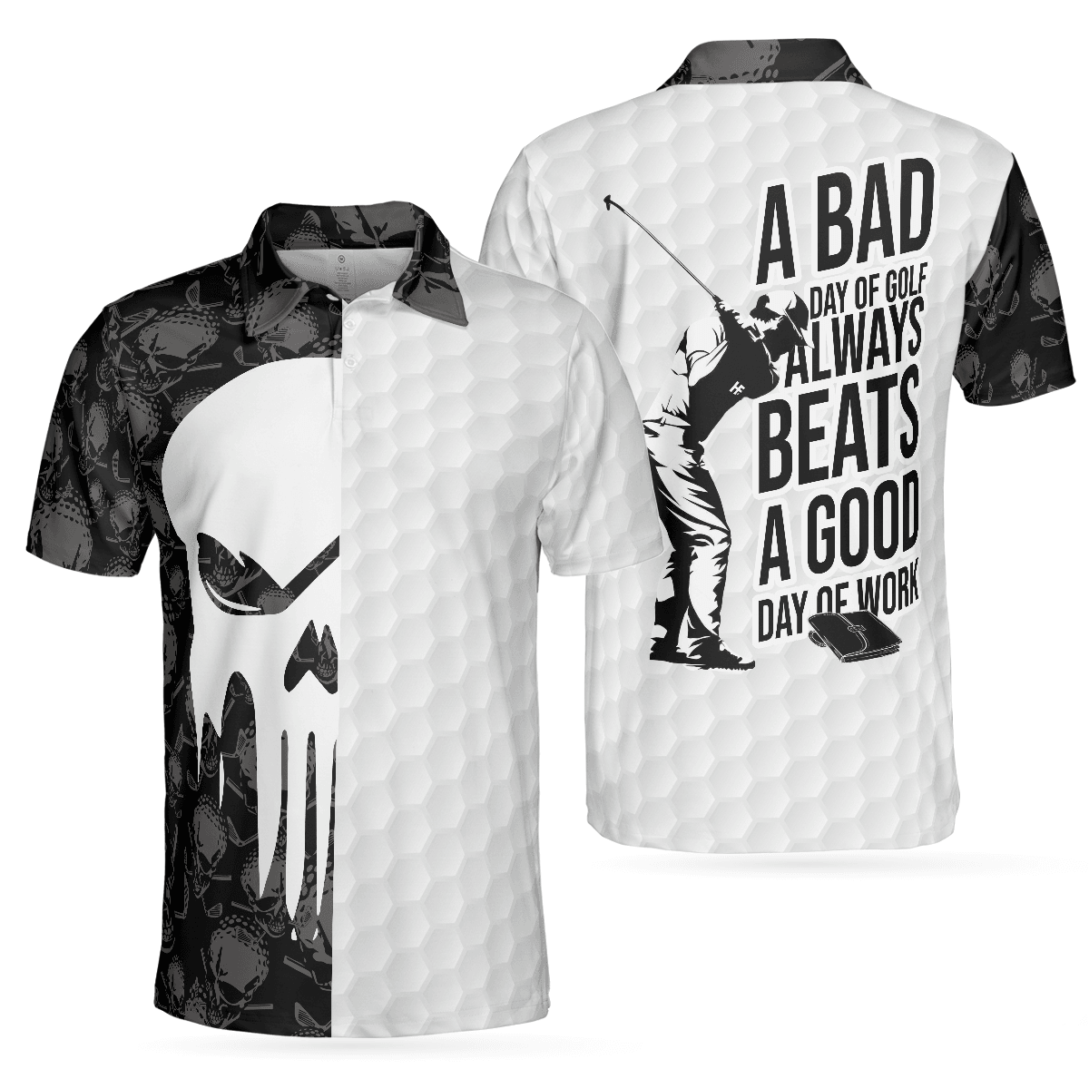 Men Polo Shirt - Bad Day Of Golf Polo Shirt, Black And White Skull Flag Polo Shirt - Perfect Gift For Men, Golfers - Amzanimalsgift