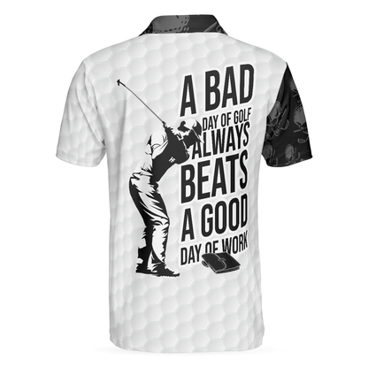 Men Polo Shirt - Bad Day Of Golf Polo Shirt, Black And White Skull Flag Polo Shirt - Perfect Gift For Men, Golfers - Amzanimalsgift