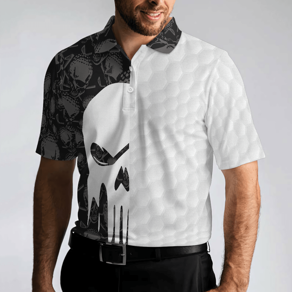 Men Polo Shirt - Bad Day Of Golf Polo Shirt, Black And White Skull Flag Polo Shirt - Perfect Gift For Men, Golfers - Amzanimalsgift