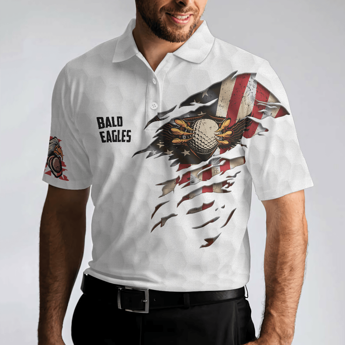Men Polo Shirt - Bald Eagles Polo Shirt - Gift For Men - American Flag Shirt For Men - Amzanimalsgift