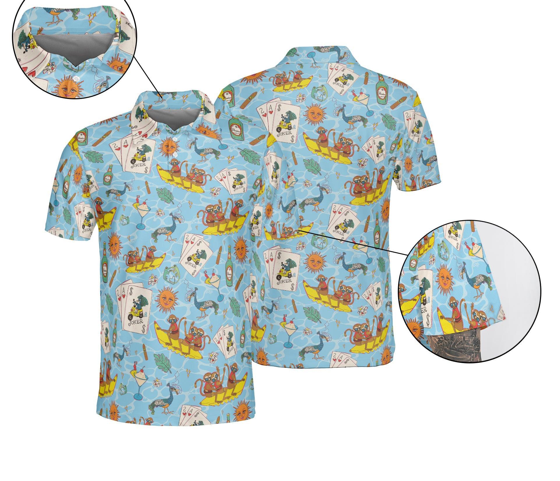 Men Polo Shirt - Beach Summer Hawaiian Pattern Polo Shirt For Men - Gift For Boyfriend, Friend, Family - Amzanimalsgift