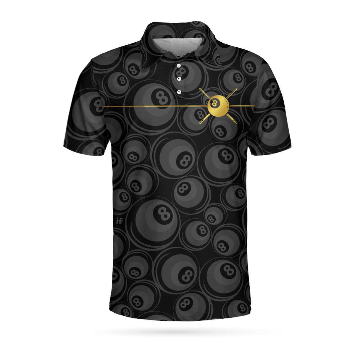 Men Polo Shirt - Billiards Black Background And Golden Pattern Polo Shirt - 8-ball Polo Shirt, Best Billiards Shirt For Men - Amzanimalsgift