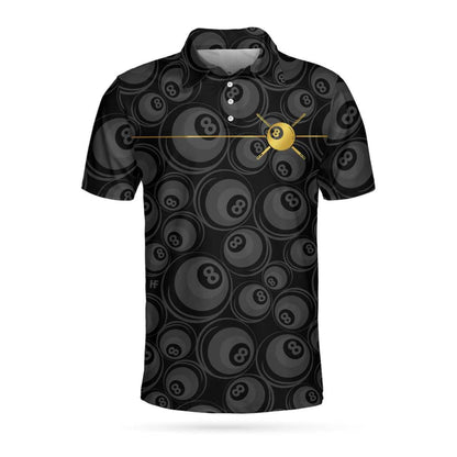 Men Polo Shirt - Billiards Black Background And Golden Pattern Polo Shirt - 8-ball Polo Shirt, Best Billiards Shirt For Men - Amzanimalsgift
