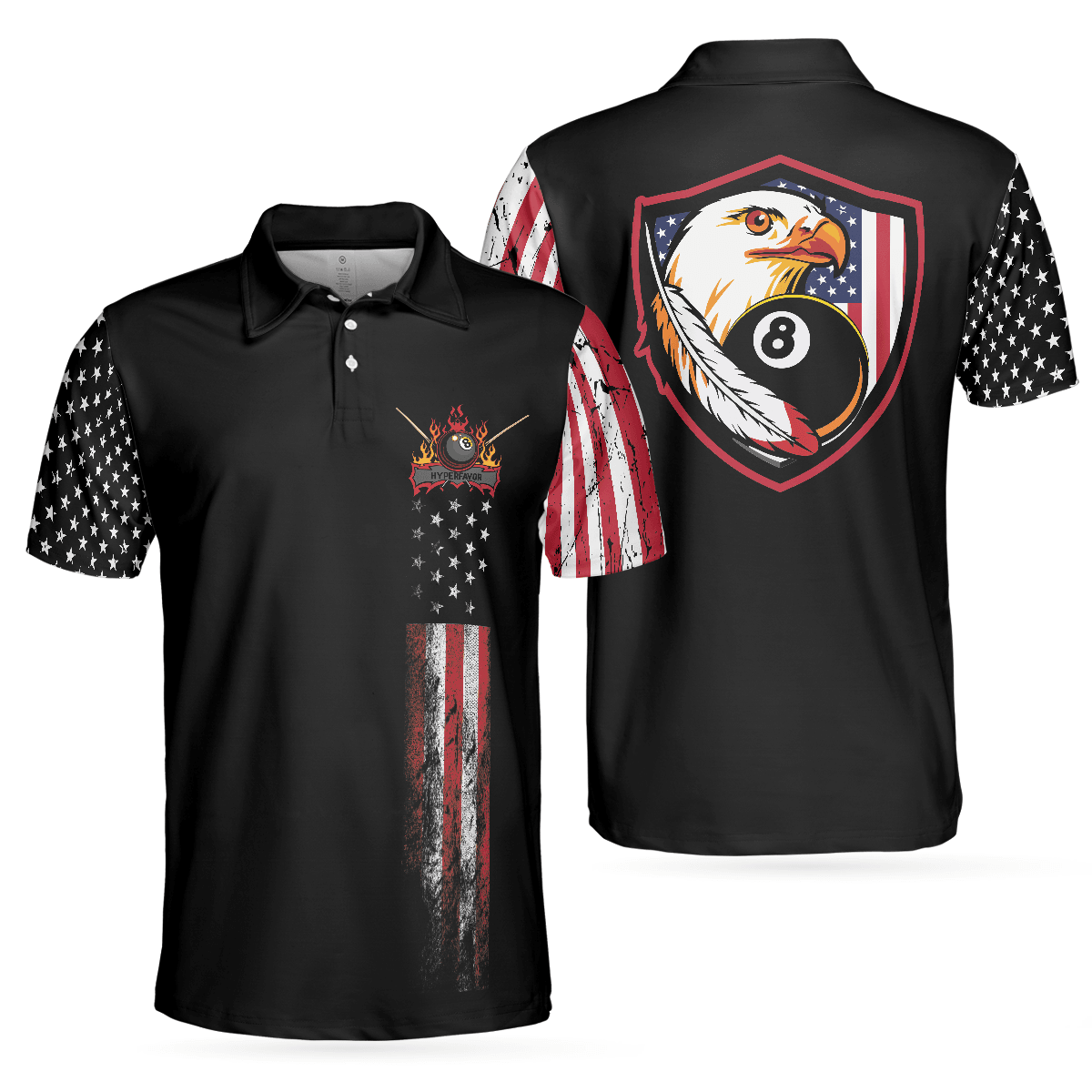 Men Polo Shirt - Billiards Eagle American Flag Black Polo Shirt - 8-ball Black Theme Polo Shirt, Best Billiards Shirt For Men - Amzanimalsgift