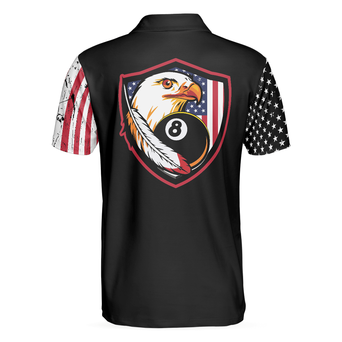 Men Polo Shirt - Billiards Eagle American Flag Black Polo Shirt - 8-ball Black Theme Polo Shirt, Best Billiards Shirt For Men - Amzanimalsgift