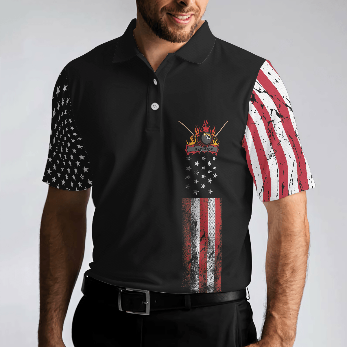 Men Polo Shirt - Billiards Eagle American Flag Black Polo Shirt - 8-ball Black Theme Polo Shirt, Best Billiards Shirt For Men - Amzanimalsgift