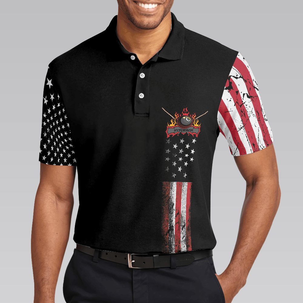 Men Polo Shirt - Billiards Eagle American Flag Black Polo Shirt - 8-ball Black Theme Polo Shirt, Best Billiards Shirt For Men - Amzanimalsgift