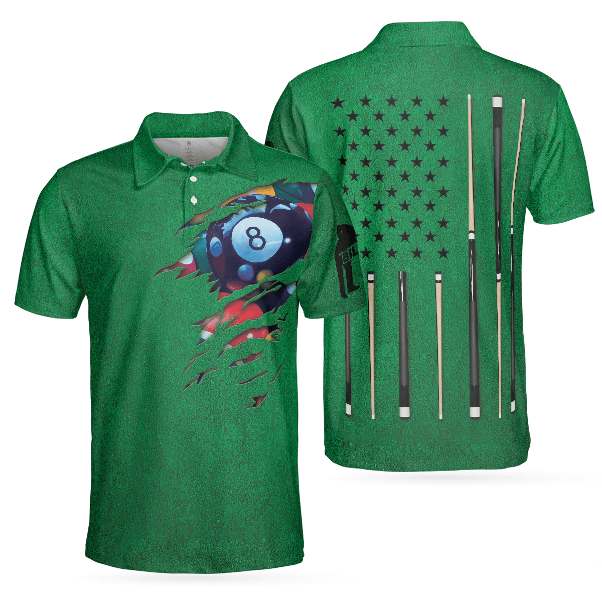 Men Polo Shirt - Billiards Green American Flag Polo Shirt, Unique Billiards Shirt For Men - Gift For Billiards Player- Cool Gift For Pool Players - Amzanimalsgift