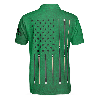 Men Polo Shirt - Billiards Green American Flag Polo Shirt, Unique Billiards Shirt For Men - Gift For Billiards Player- Cool Gift For Pool Players - Amzanimalsgift