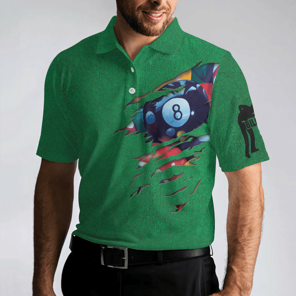 Men Polo Shirt - Billiards Green American Flag Polo Shirt, Unique Billiards Shirt For Men - Gift For Billiards Player- Cool Gift For Pool Players - Amzanimalsgift
