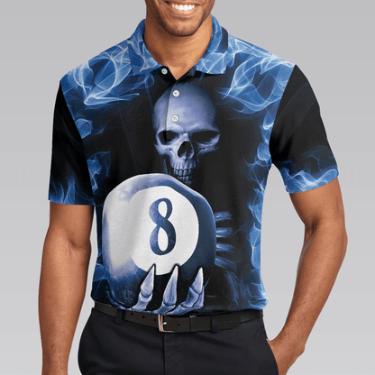 Men Polo Shirt - Billiards Murder Polo Shirt, Blue Flame Billiards Shirt Design - Skull Eight Ball Billiards Shirt For Men - Amzanimalsgift