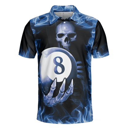 Men Polo Shirt - Billiards Murder Polo Shirt, Blue Flame Billiards Shirt Design - Skull Eight Ball Billiards Shirt For Men - Amzanimalsgift