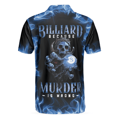 Men Polo Shirt - Billiards Murder Polo Shirt, Blue Flame Billiards Shirt Design - Skull Eight Ball Billiards Shirt For Men - Amzanimalsgift