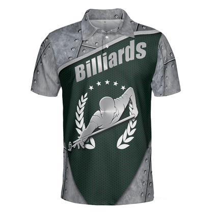 Men Polo Shirt - Billiards Steel Pattern Polo Shirt, Cool Pool Player Billiards Shirt For Men - Best Billiards Shirt For Men - Amzanimalsgift