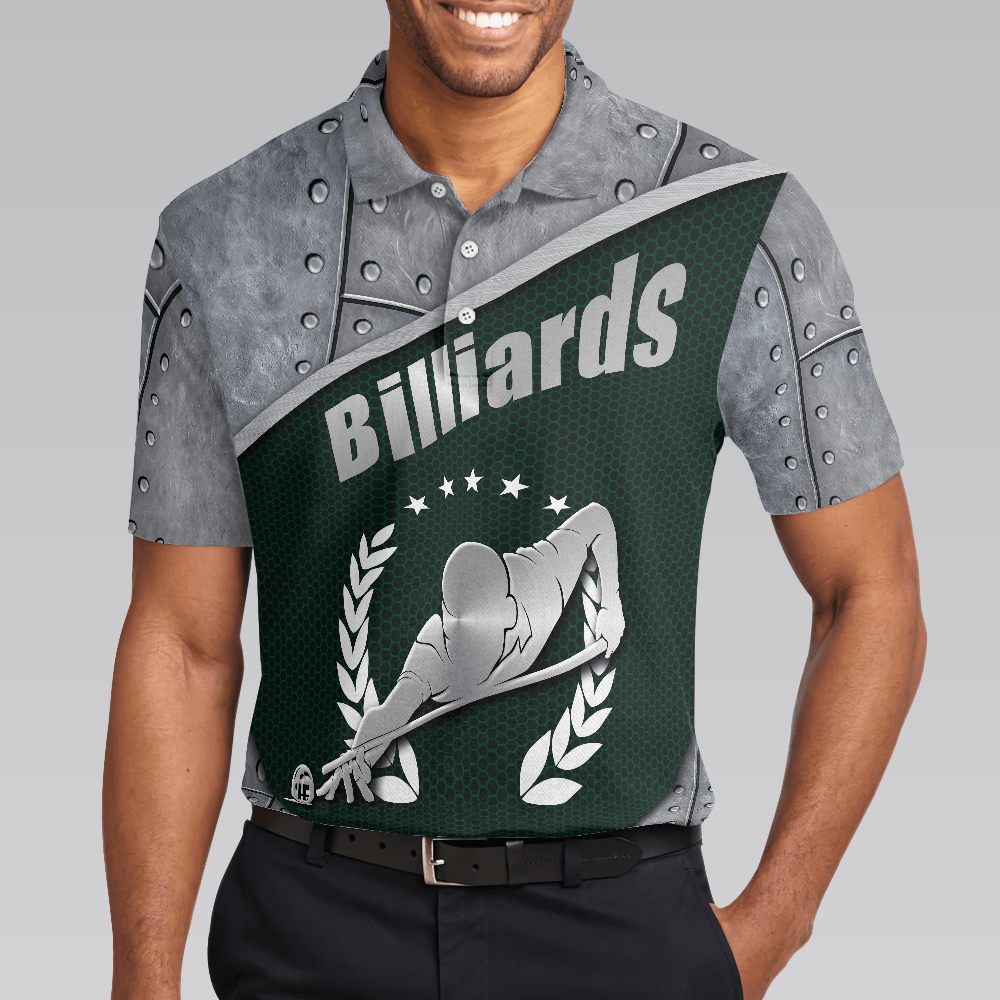 Men Polo Shirt - Billiards Steel Pattern Polo Shirt, Cool Pool Player Billiards Shirt For Men - Best Billiards Shirt For Men - Amzanimalsgift