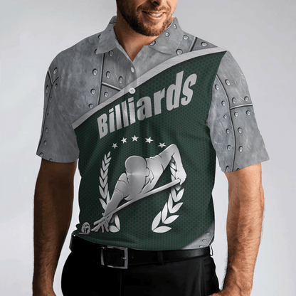 Men Polo Shirt - Billiards Steel Pattern Polo Shirt, Cool Pool Player Billiards Shirt For Men - Best Billiards Shirt For Men - Amzanimalsgift