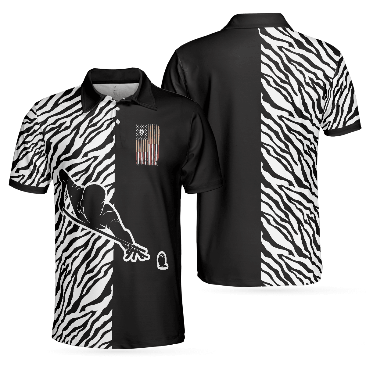 Men Polo Shirt - Billiards Zebra Polo Shirt, Cool Billiards Polo Shirt With Zebra Pattern, Best Pool Shirt For Pool Players - Amzanimalsgift