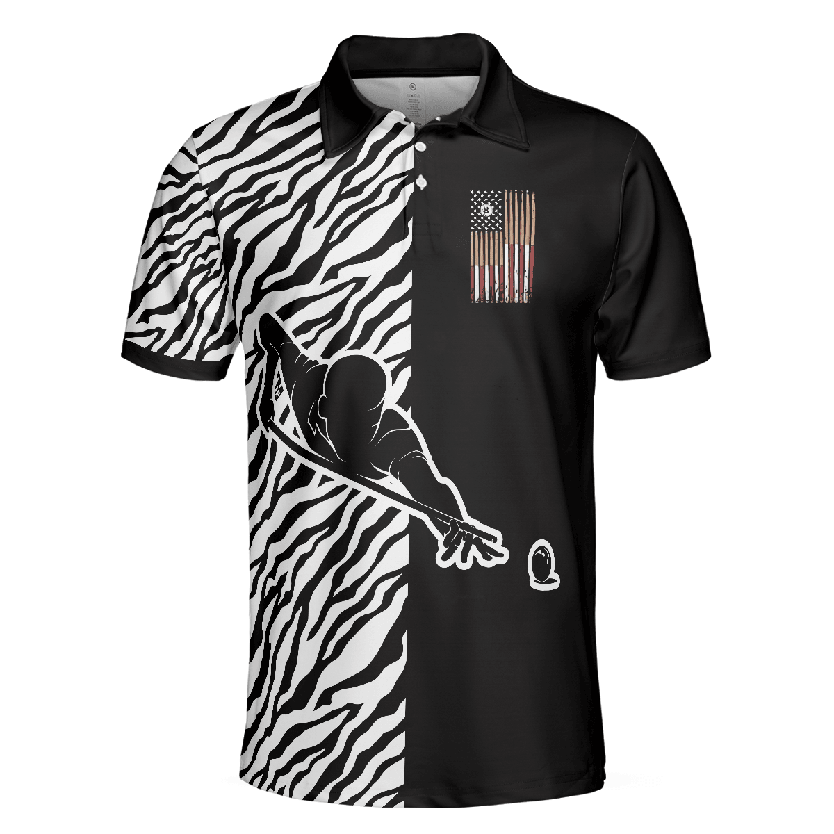 Men Polo Shirt - Billiards Zebra Polo Shirt, Cool Billiards Polo Shirt With Zebra Pattern, Best Pool Shirt For Pool Players - Amzanimalsgift