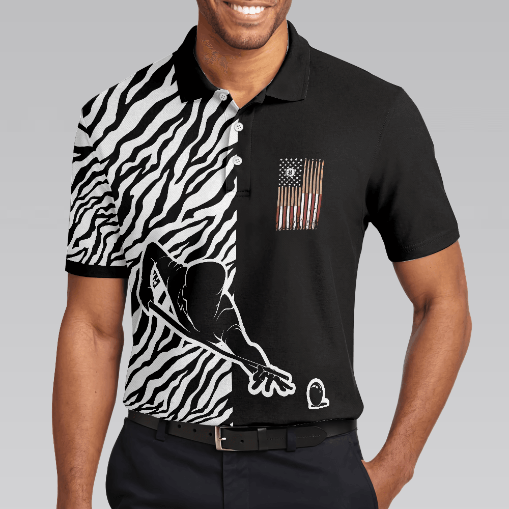 Men Polo Shirt - Billiards Zebra Polo Shirt, Cool Billiards Polo Shirt With Zebra Pattern, Best Pool Shirt For Pool Players - Amzanimalsgift