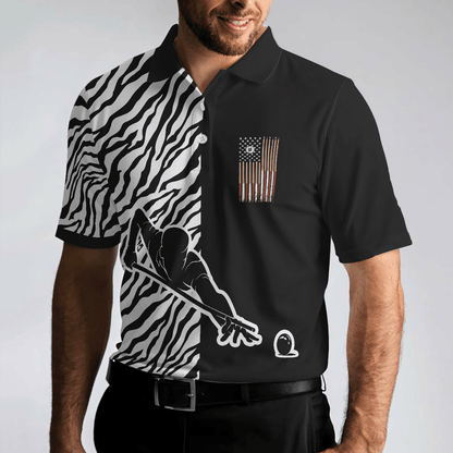 Men Polo Shirt - Billiards Zebra Polo Shirt, Cool Billiards Polo Shirt With Zebra Pattern, Best Pool Shirt For Pool Players - Amzanimalsgift