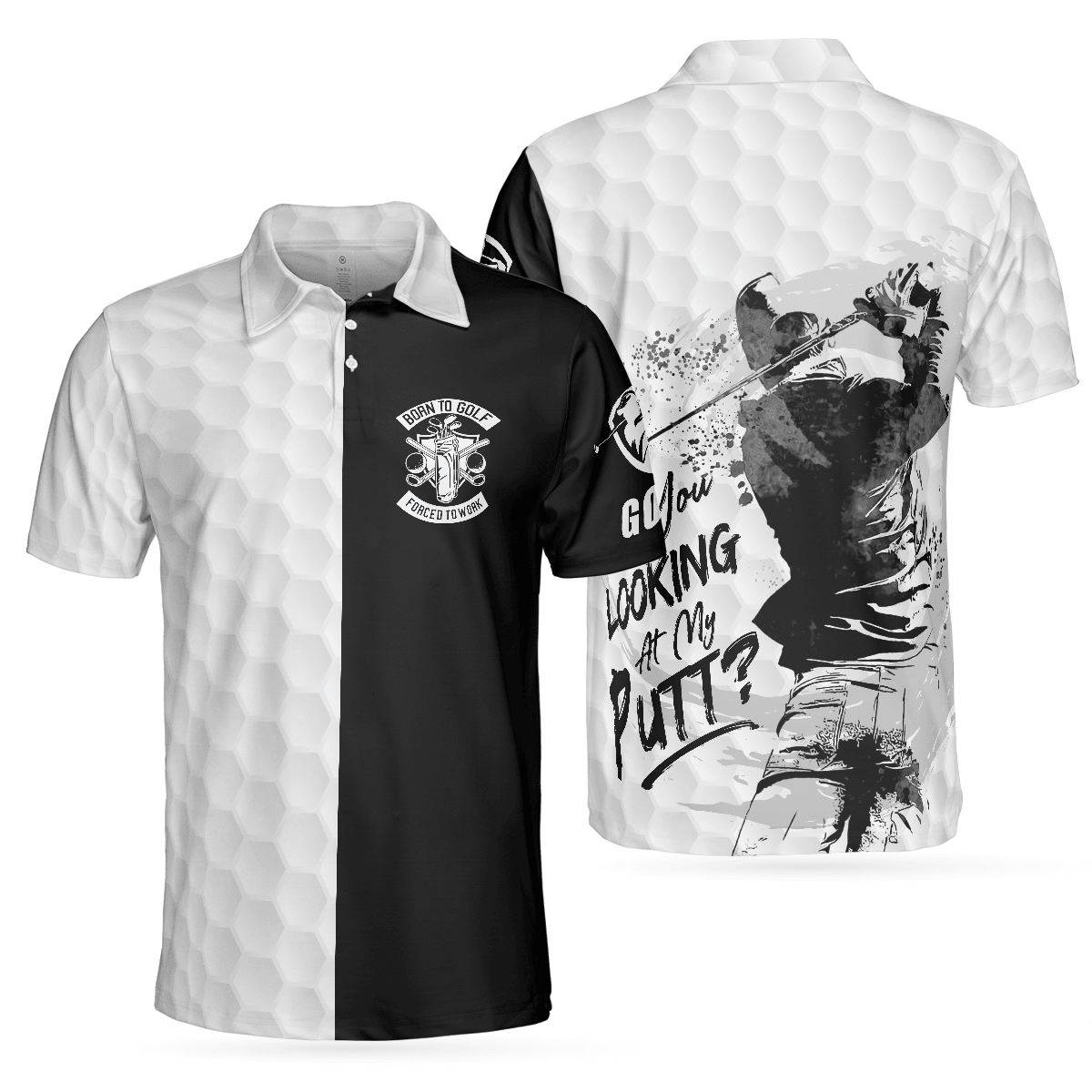 Men Polo Shirt - Black & White Are You Looking At My Putt Golf Polo Shirt, Black And Golf Pattern Polo Shirt, Sarcastic Golf Shirt For Men - Amzanimalsgift