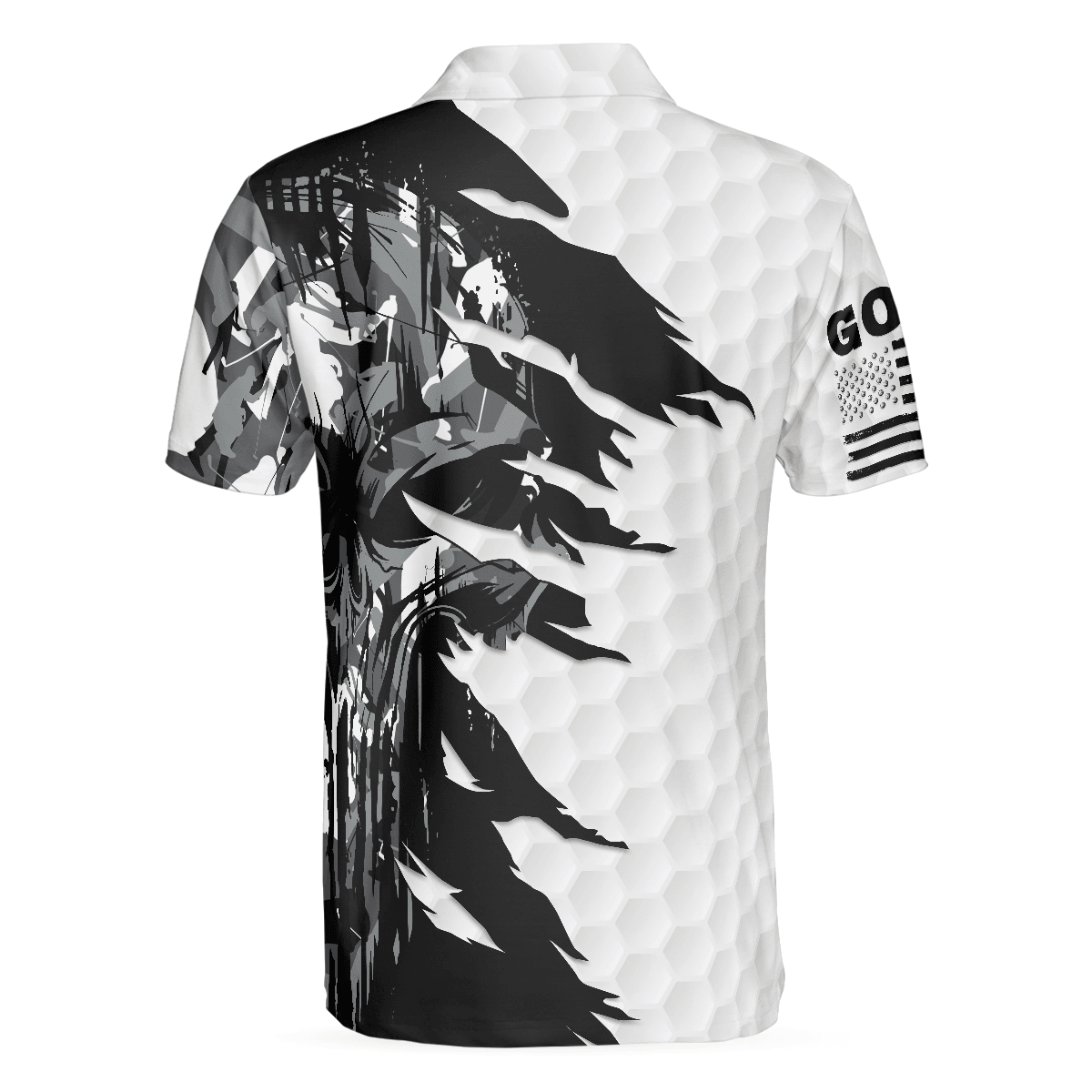 Men Polo Shirt - Black & White Ripped Vintage Golfing Clubs Skull Camouflage Polo Shirt, American Flag Polo Shirt, Camo Golf Shirt For Men - Amzanimalsgift