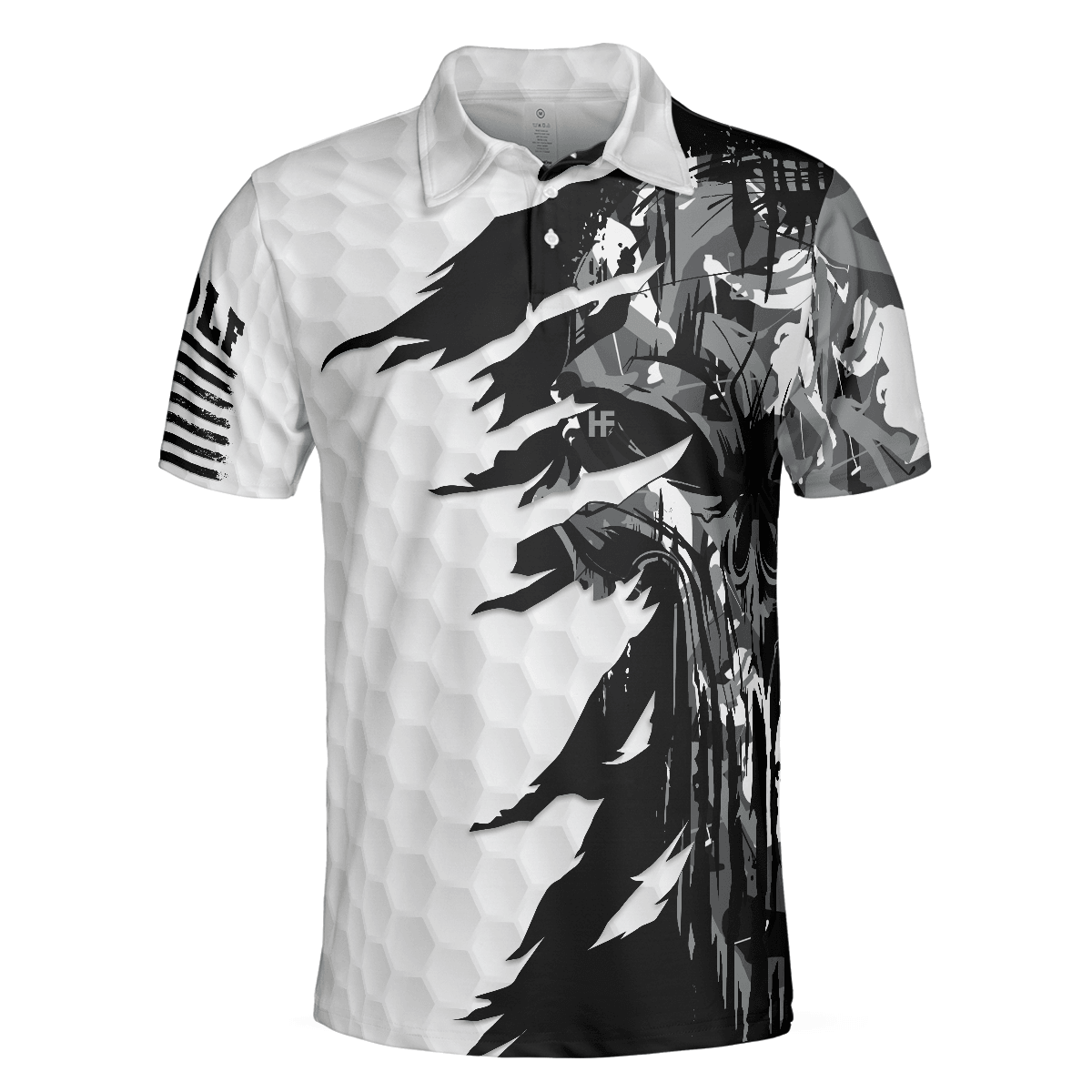 Men Polo Shirt - Black & White Ripped Vintage Golfing Clubs Skull Camouflage Polo Shirt, American Flag Polo Shirt, Camo Golf Shirt For Men - Amzanimalsgift