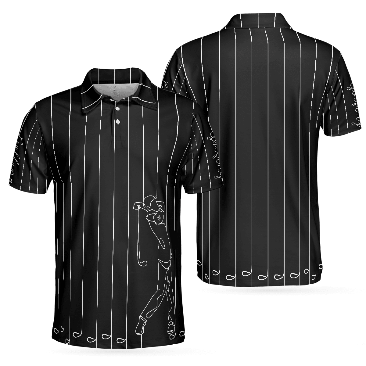 Men Polo Shirt - Black & White Single Line Continuous Golfer Shirt Polo Shirt, Vertical Lines Golfing Polo Shirt, Best Golf Shirt For Men - Amzanimalsgift