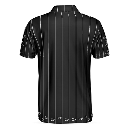 Men Polo Shirt - Black & White Single Line Continuous Golfer Shirt Polo Shirt, Vertical Lines Golfing Polo Shirt, Best Golf Shirt For Men - Amzanimalsgift