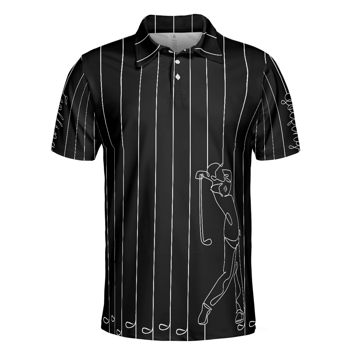 Men Polo Shirt - Black & White Single Line Continuous Golfer Shirt Polo Shirt, Vertical Lines Golfing Polo Shirt, Best Golf Shirt For Men - Amzanimalsgift