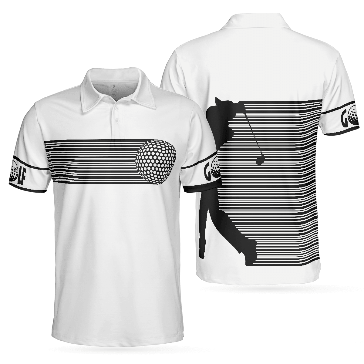 Men Polo Shirt - Black and White Stripes Barcode Golfing Polo Shirt, Golfer Hard Swing Polo Shirt, Best Golf Shirt For Men - Amzanimalsgift