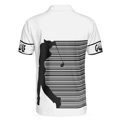 Men Polo Shirt - Black and White Stripes Barcode Golfing Polo Shirt, Golfer Hard Swing Polo Shirt, Best Golf Shirt For Men - Amzanimalsgift