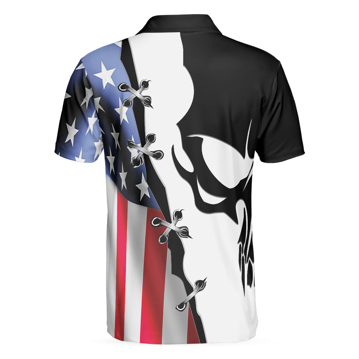 Men Polo Shirt - Black Skull Billiards Short Sleeve Polo Shirt, American Flag Polo Shirt, Best Billiards Shirt For Men - Amzanimalsgift