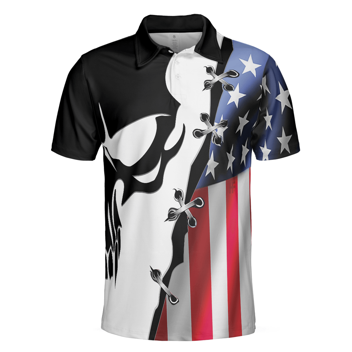 Men Polo Shirt - Black Skull Billiards Short Sleeve Polo Shirt, American Flag Polo Shirt, Best Billiards Shirt For Men - Amzanimalsgift