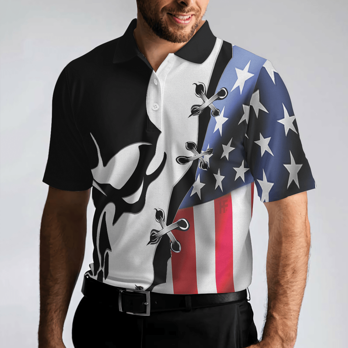 Men Polo Shirt - Black Skull Billiards Short Sleeve Polo Shirt, American Flag Polo Shirt, Best Billiards Shirt For Men - Amzanimalsgift