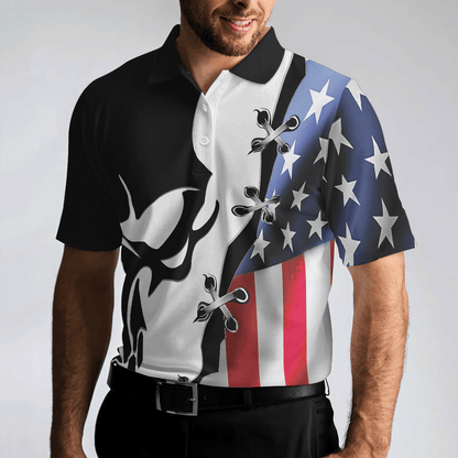 Men Polo Shirt - Black Skull Billiards Short Sleeve Polo Shirt, American Flag Polo Shirt, Best Billiards Shirt For Men - Amzanimalsgift