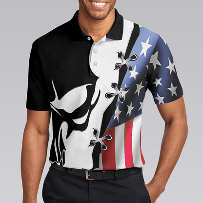 Men Polo Shirt - Black Skull Billiards Short Sleeve Polo Shirt, American Flag Polo Shirt, Best Billiards Shirt For Men - Amzanimalsgift