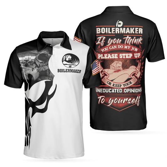 Men Polo Shirt - Boilermaker Proud Black And White Short Sleeve Skull Polo Shirt, Best Boilermaker Shirt For Men - Amzanimalsgift