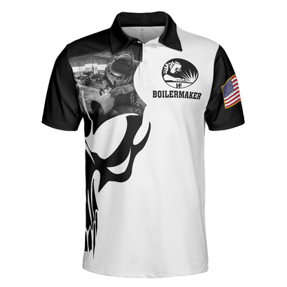 Men Polo Shirt - Boilermaker Proud Black And White Short Sleeve Skull Polo Shirt, Best Boilermaker Shirt For Men - Amzanimalsgift