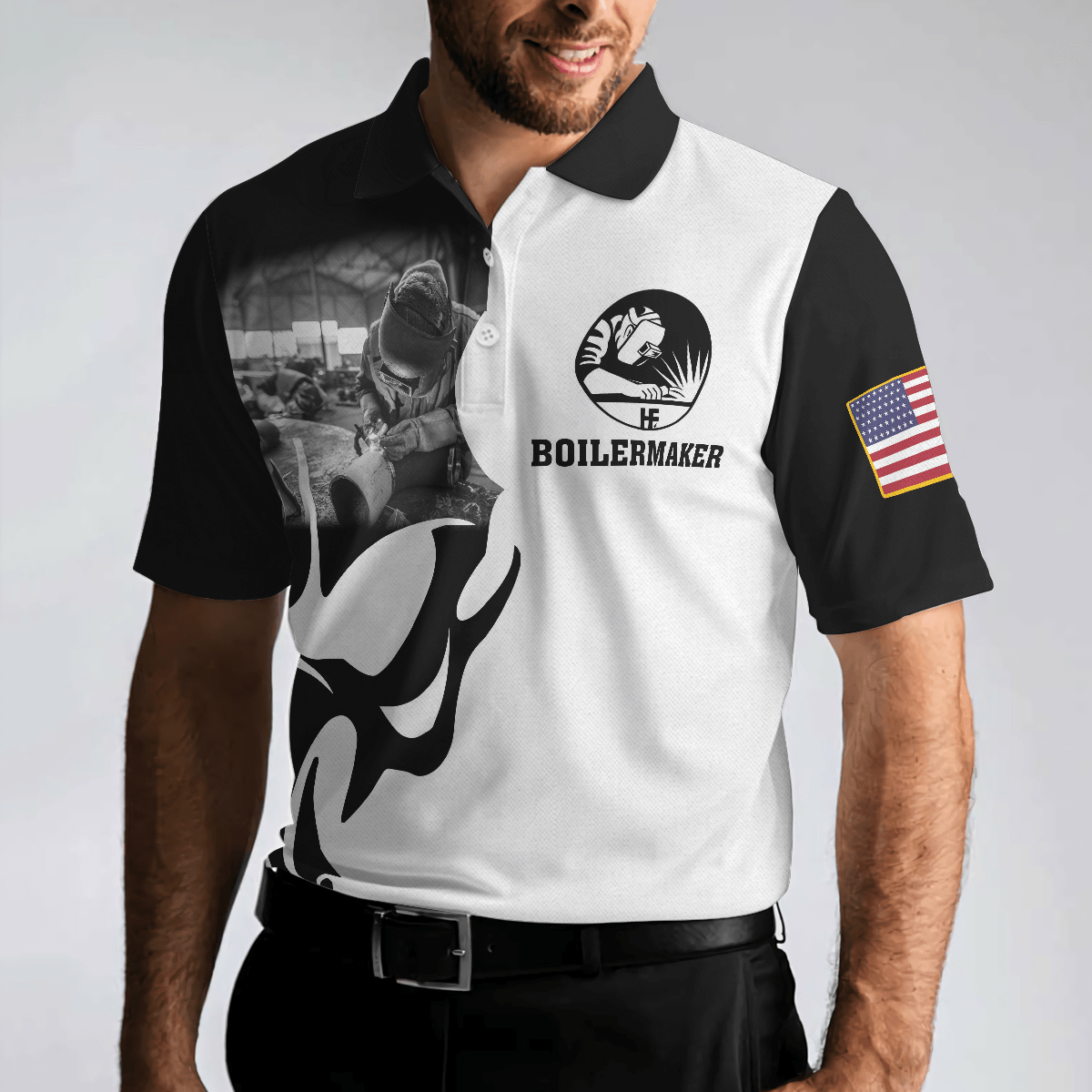 Men Polo Shirt - Boilermaker Proud Black And White Short Sleeve Skull Polo Shirt, Best Boilermaker Shirt For Men - Amzanimalsgift
