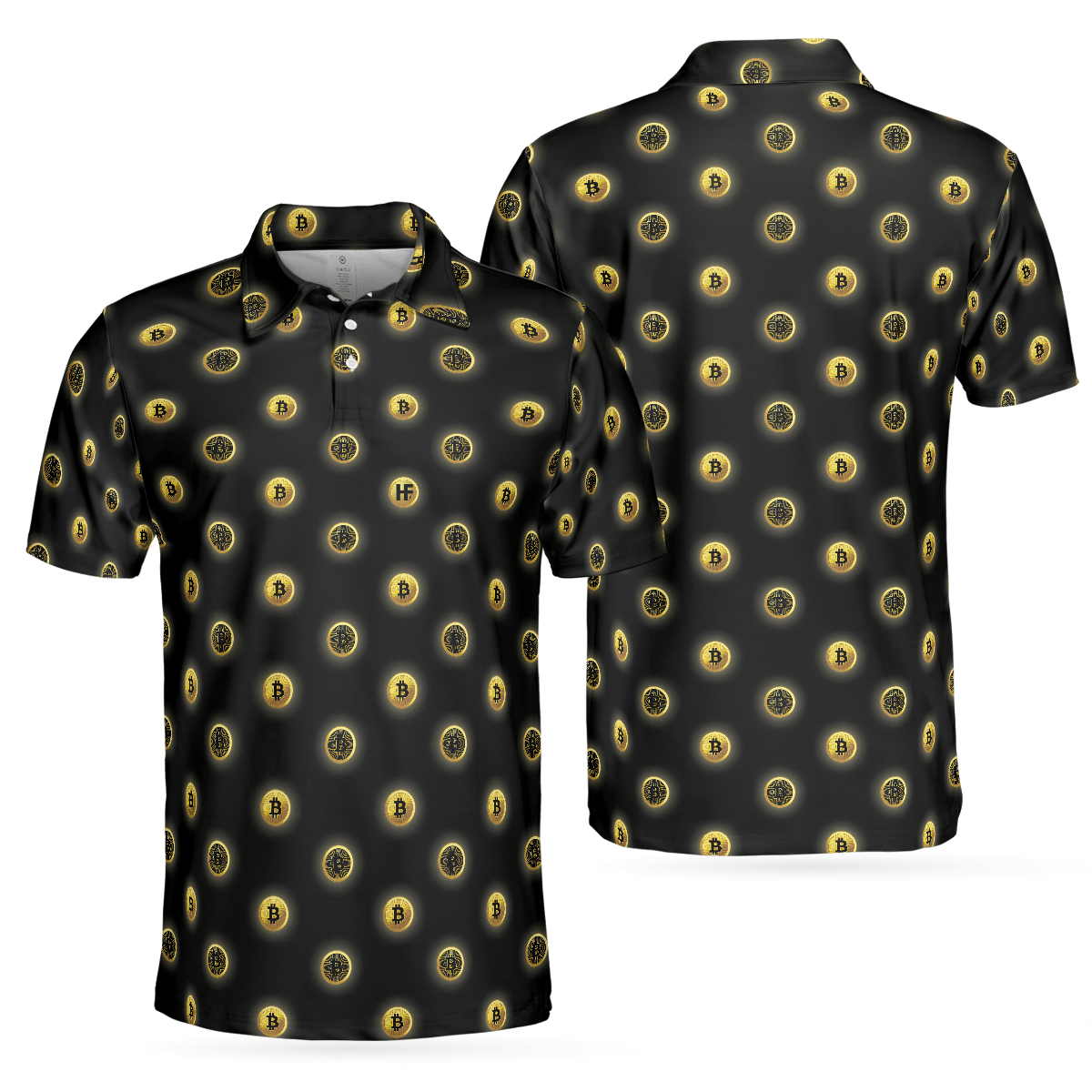 Men Polo Shirt - Golden Black Bitcoin Polo Shirt, Golden Cryptocurrency Polo Shirt For Traders, Best Bitcoin Themed Shirt For Men - Amzanimalsgift